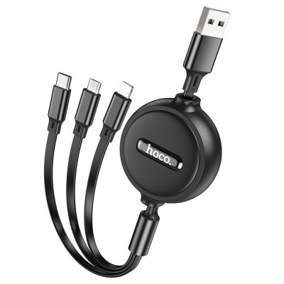 Cablu Hoco 3-in-1 USB-A la Lightning Micro USB Type-C 2A X75 1m Negru foto