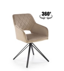 Scaun tapitat de living, rotativ la 360 grade, picioare metalice, catifea bej, 86 x 57 cm foto