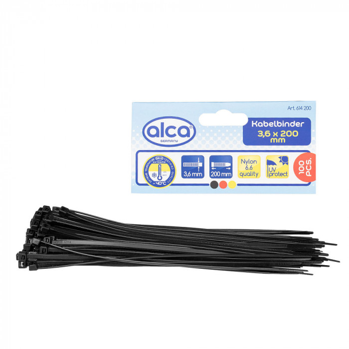 Coliere Nylon Negre Alca 3.6X200 MM Set 100 Buc 614200