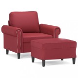 Cumpara ieftin Fotoliu canapea cu taburet, rosu vin, 60 cm, piele ecologica