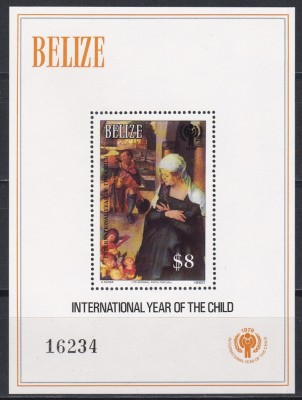Belize 1980 - Anul Internațional al Copilului - Frumoasa Adormită, Pictura de D&amp;uuml;rer, Colita, MNH foto