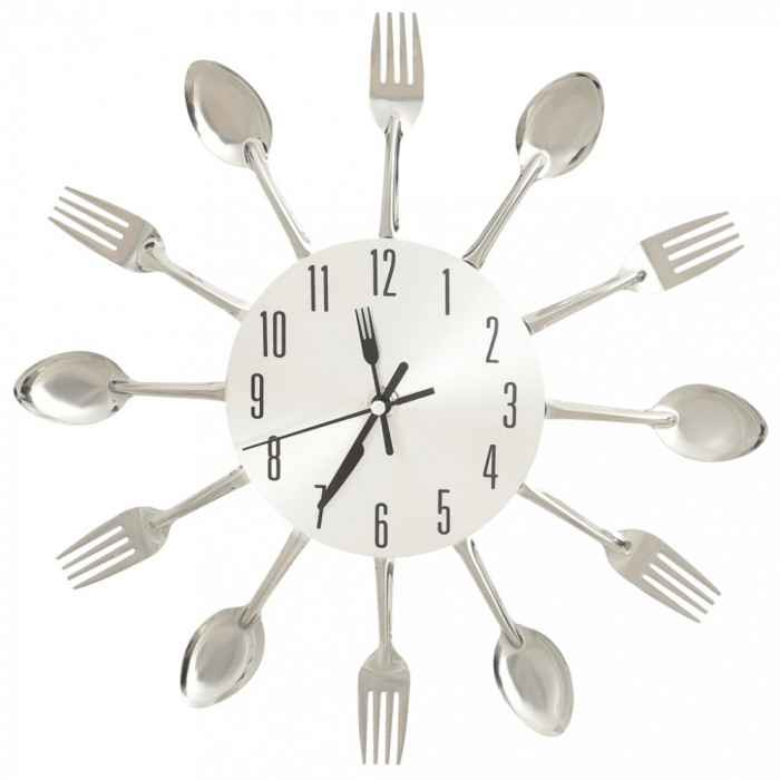 Ceas de perete model lingură/furculiță argintiu 31 cm aluminiu