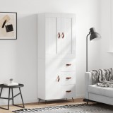 Dulap &icirc;nalt, alb extralucios, 69,5x34x180 cm, lemn compozit