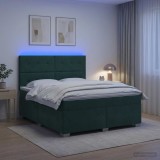 Cumpara ieftin Pat boxspring cu saltea Verde inchis 160 x 200 cm Catifea