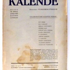 REVISTA DE CRITICA , LITERATURA SI ISTORIE LITERARA , KALENDE , ANUL II NR. 8-9 AUGUST-SEPTEMBRIE de ION BIBERI , ION CARAION , 1943
