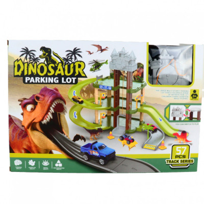Jucarie Dinozaur Loc de Parcare, 57 Piese, Pista, 40 cm, Multicolor foto