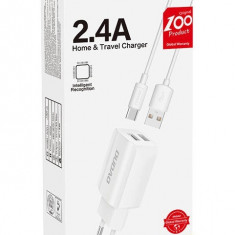Dudao Încărcător De Perete EU 2X USB 5V/2.4A + Cablu USB Tip C Alb (A2EU + Type-C Alb) 6970379615379