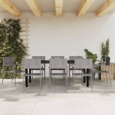 vidaXL Set mobilier de grădină, 9 piese, gri&negru, poliratan și oțel