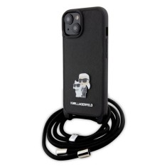 Husa pentru iPhone 15 Plus / iPhone 14 Plus - Karl Lagerfeld Saffiano Crossbody (KLHCP15MSAKCPSK) - Metal Pin Karl&amp;Choupette
