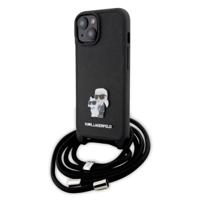 Husa pentru iPhone 15 Plus / iPhone 14 Plus - Karl Lagerfeld Saffiano Crossbody (KLHCP15MSAKCPSK) - Metal Pin Karl&amp;amp;Choupette foto