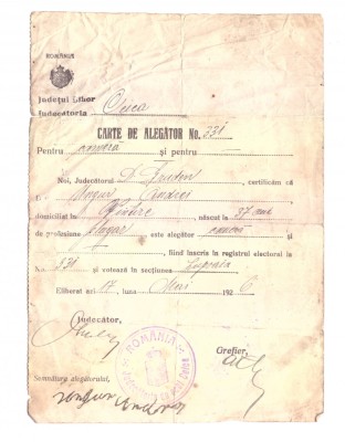 Carte de alegator Bihor 1926 foto