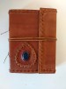 Jurnal piele naturala, caiet artizanal handmade, hartie manuala, 15x19cm, piatra albastra