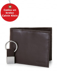 Set Portofel si Breloc Calvin Klein Two-Piece Black Leather Billfold Wallet &amp;amp; Key Fob Set, din piele, Maro foto