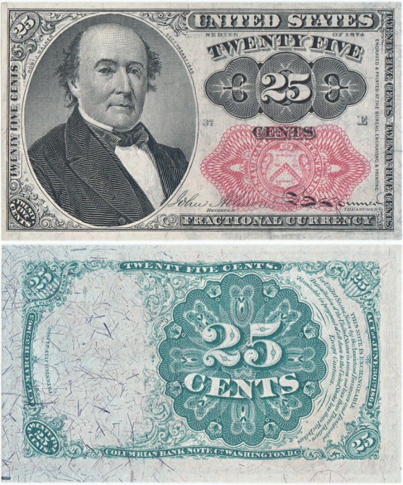 1874, 25 Cents (P-123a) - Fractional Currency - SUA - stare CU