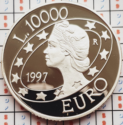 1330 San Marino 10000 Lire 1997 Millennium Euro (tiraj 30.000) km 372 UNC argint foto