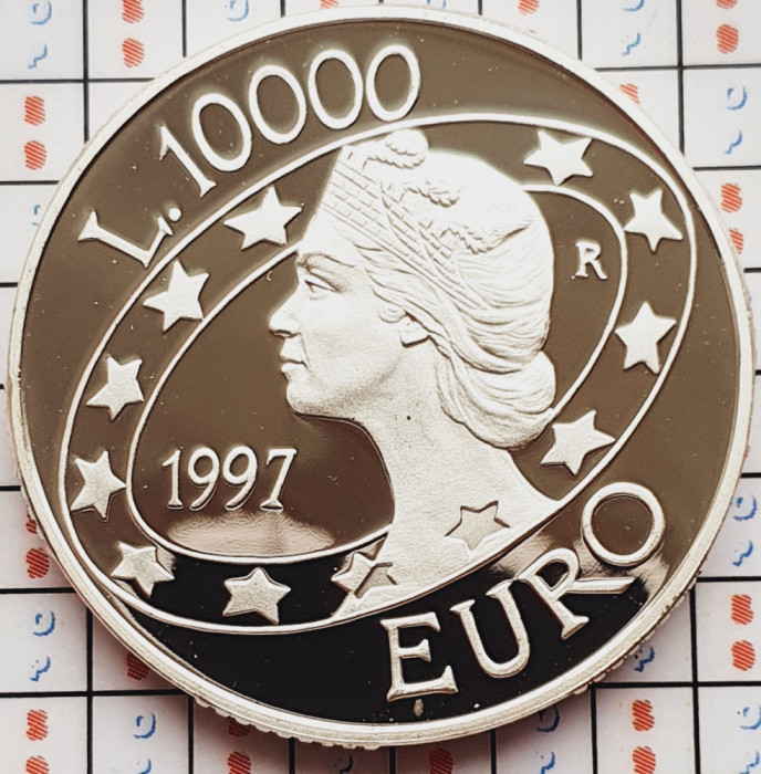 1330 San Marino 10000 Lire 1997 Millennium Euro (tiraj 30.000) km 372 UNC argint
