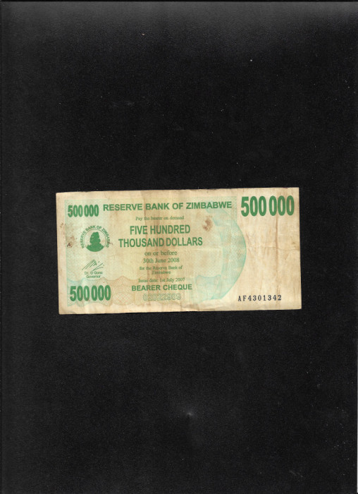 Zimbabwe 500000 500 000 dolari dollars 2007 seria4301342