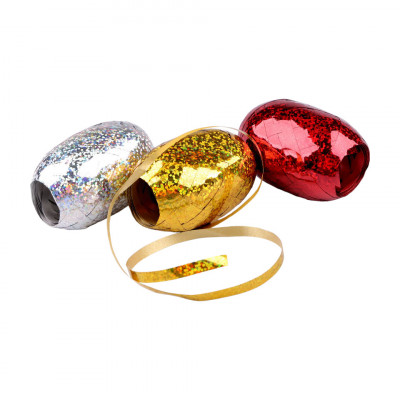 Set 3 role panglica pentru legare si impachetare cadouri, 5 mm, Rosu, auriu, argintiu foto