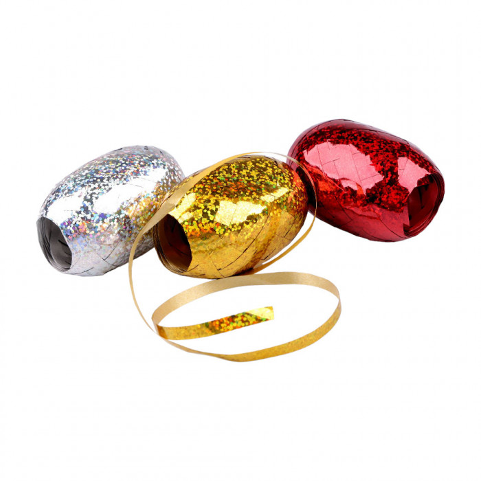 Set 3 role panglica pentru legare si impachetare cadouri, 5 mm, Rosu, auriu, argintiu