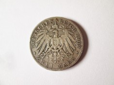 Rară! Statele Gemane/Regatul Bavariei Regele Otto 2 Mark 1902 D argint(0.900) cu patina frumoasa,diametrul=28 mm,greutate=11,05 grame