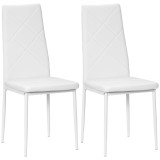 HOMCOM Set 2 Scaune de Sufragerie Tapițate cu Spătar &Icirc;nalt, Picioare Antiderapante și Picioare din Oțel, 41x50x97 cm, Alb | Aosom Romania