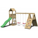 Cumpara ieftin Loc de joaca lemn Fungoo FLEPPI, 2 leagane, tobogan 2.2m, catarator, protectie UV, 410x390x274cm