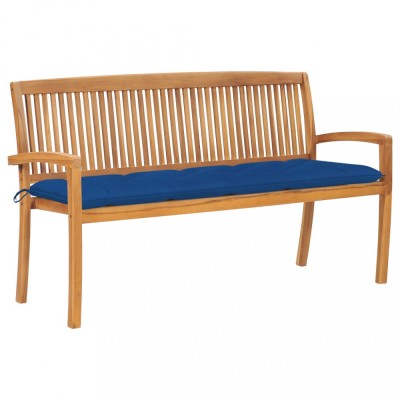 vidaXL Bancă de grădină stivuibilă cu pernă, 159 cm, lemn masiv de tec 3063331 foto