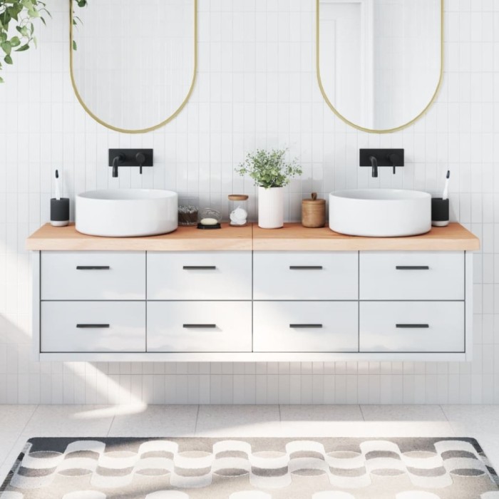 Gossi blat de baie, 180x60x(2-6) cm, lemn masiv netratat