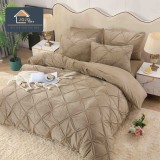 Cumpara ieftin Lenjerie de pat dublu din catifea cu pliuri,cearceaf cu elastic,4 piese,bej- A1383