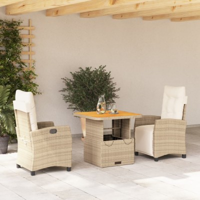 vidaXL Set mobilier de grădină cu perne, 3 piese, bej, poliratan 3277411 foto