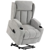 HOMCOM Fotoliu Ridicător Electric cu Masaj și &Icirc;ncălzire, Fotoliu Relax Electric din Chenille, Tetieră Rabatabilă, Gri Deschis | Aosom Romania
