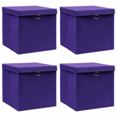 Cutii depozitare cu capace 4 buc. violet, 32x32x32 cm, textil GartenMobel Dekor