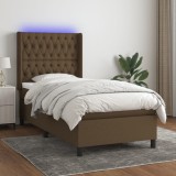 vidaXL Pat cu arcuri, saltea și LED, maro &icirc;nchis, 90x190 cm, textil