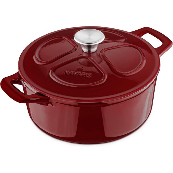 Oala din fonta antiaderenta Navaris pentru Plite/Cuptoare - 24cm - 3,5L - Rosu inchis, 48777.01.20