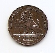 Belgia 1 Centime 1887 - Leopold II (Dutch text) Cupru, 16.5 mm KM-34.1 (3) foto