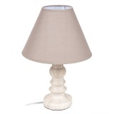 Veioză Ceramică, Model Picior Lemn, Abajur Bej, &Icirc;nălțime 34cm, Oem