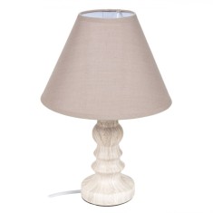 Veioză Ceramică, Model Picior Lemn, Abajur Bej, &Icirc;nălțime 34cm