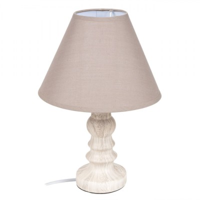 Veioză Ceramică, Model Picior Lemn, Abajur Bej, &amp;Icirc;nălțime 34cm foto