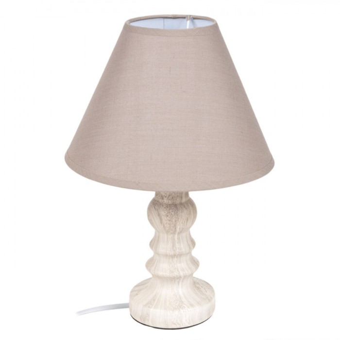 Veioză Ceramică, Model Picior Lemn, Abajur Bej, &Icirc;nălțime 34cm