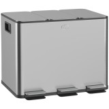 HOMCOM Coș de Gunoi cu 3 Compartimente de 20L, cu Pedală și Capace Silențioase, Ideal pentru Organizare, Dimensiuni 61,9x36,6x56,7 cm, Argintiu | Aoso
