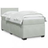 Gossi pat box spring cu saltea, gri deschis, 90x200 cm, catifea