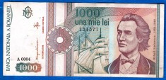 (5) BANCNOTA ROMANIA - 1.000 LEI 1991, SEPTEMBRIE, SERIE FARA PUNCT, MAI RARA foto