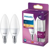 Pachet 2 becuri LED B35, EyeComfort, E14, 5W (40W), 407 lm, lumina alba calda (2700K), Philips