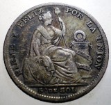 J.186 REPUBLICA PERUANA LIMA PERU 1/5 SOL 1888 ARGINT