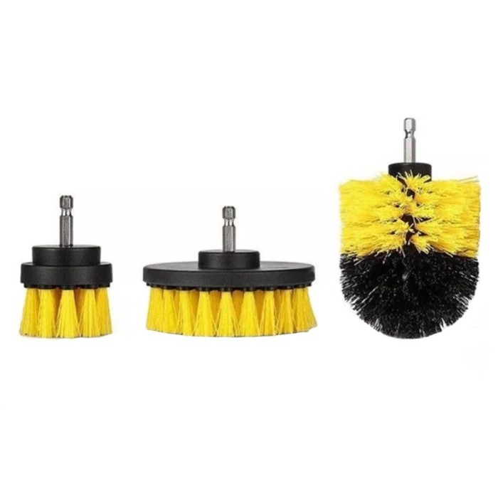 Set 3 perii curatare Deliny&reg; cu adaptor pentru bormasina/autofiletanta, Galben