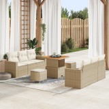 Set Sofa pentru Grădină vidaXL 9 Piese cu Pernuțe Bej din Ratan Poli Acacia, Set de Masă pentru Grădină vidaXL 3 Piese cu Pernuțe Bej din Ratan Poli A