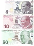 Turcia lot bancnote 5, 10, 20 lire 2009