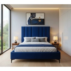 Pat Deja Vu 160x200 cm Tapitat Catifea Albastru Somiera Inclusa (cod ML 2005-19)