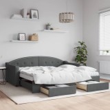 vidaXL Pat de zi cu extensie și sertare, gri &icirc;nchis, 90x190cm, textil