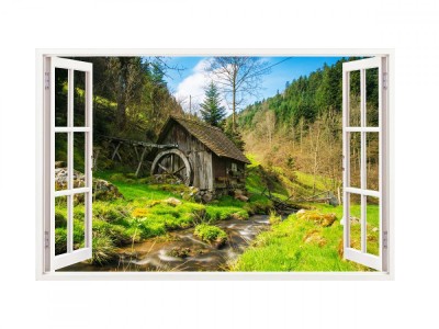 Sticker decorativ, Fereastra 3D, Padure, 85 cm, 235STK foto